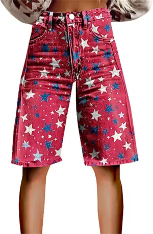 Womens Independence Day Denim Shorts Patriotic American Flag Print High Waisted Short Jeans Outdoor Streetwear Shorts
