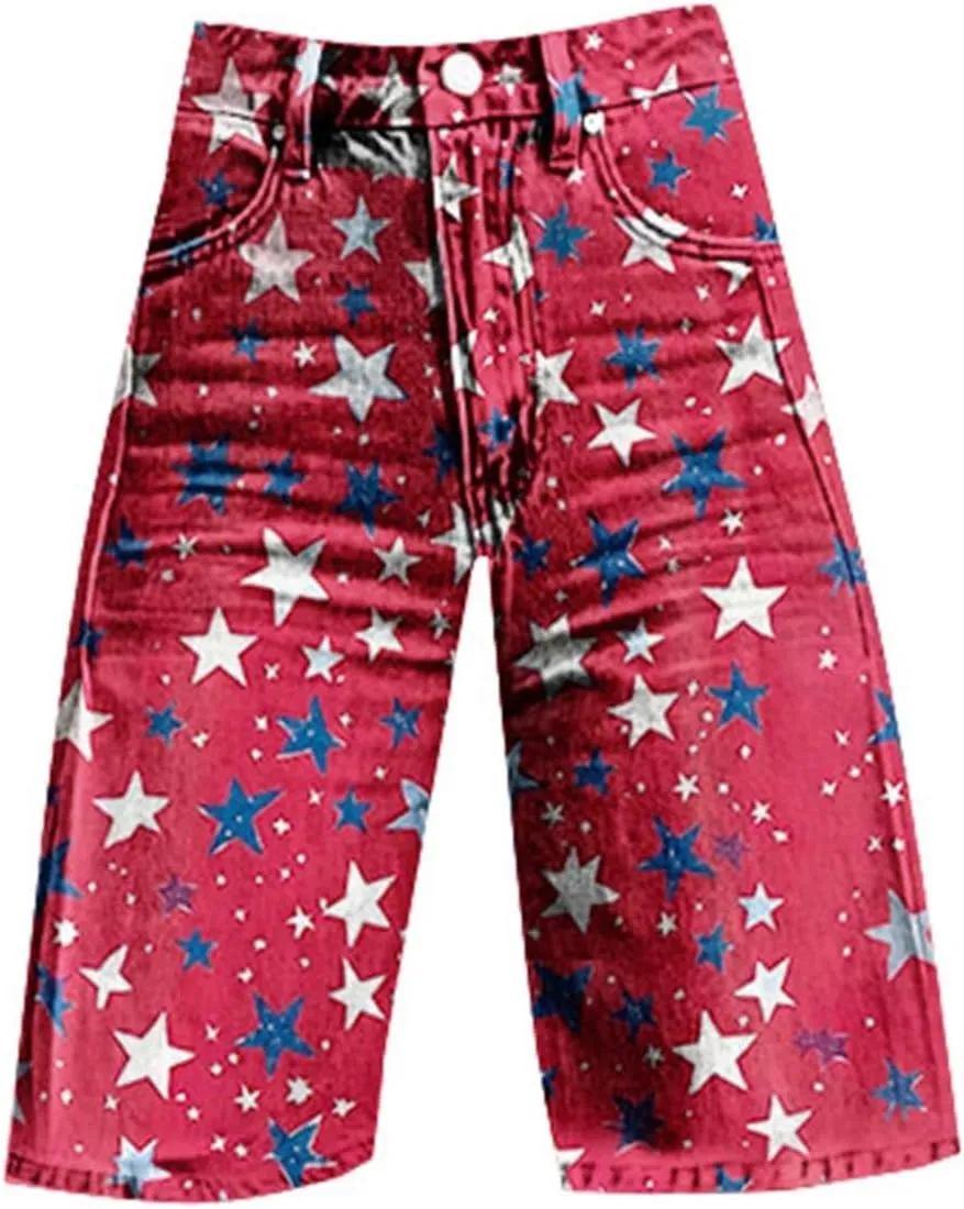 Womens Independence Day Denim Shorts Patriotic American Flag Print High Waisted Short Jeans Outdoor Streetwear Shorts