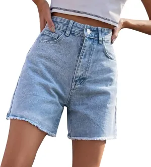 Women's Jean Shorts 2025 Trendy Stretchy High Waisted Denim Shorts Summer Comfy Loose Mid Length Shorts with Pocket
