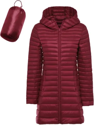 Women's Lightweight Duck Down Puffer Packable Slim Fit Mid Long Down Jackets 2024 Women Warm Winter Coat with Pocket