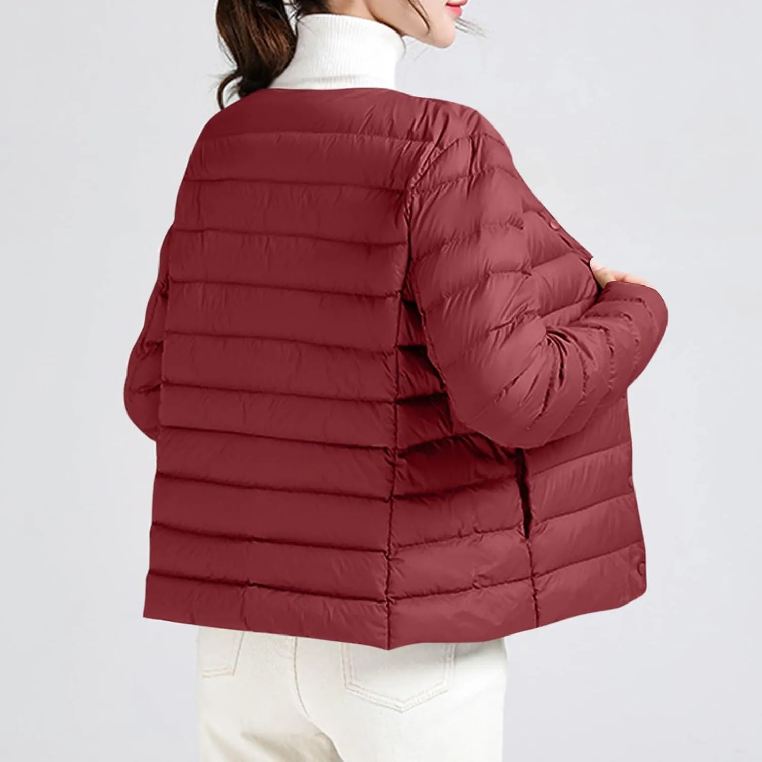 Womens Lightweight Packable Puffer Jackets Long Sleeve Down Coats Button Up Cardigan Short Winter Coat Quilted Jacket