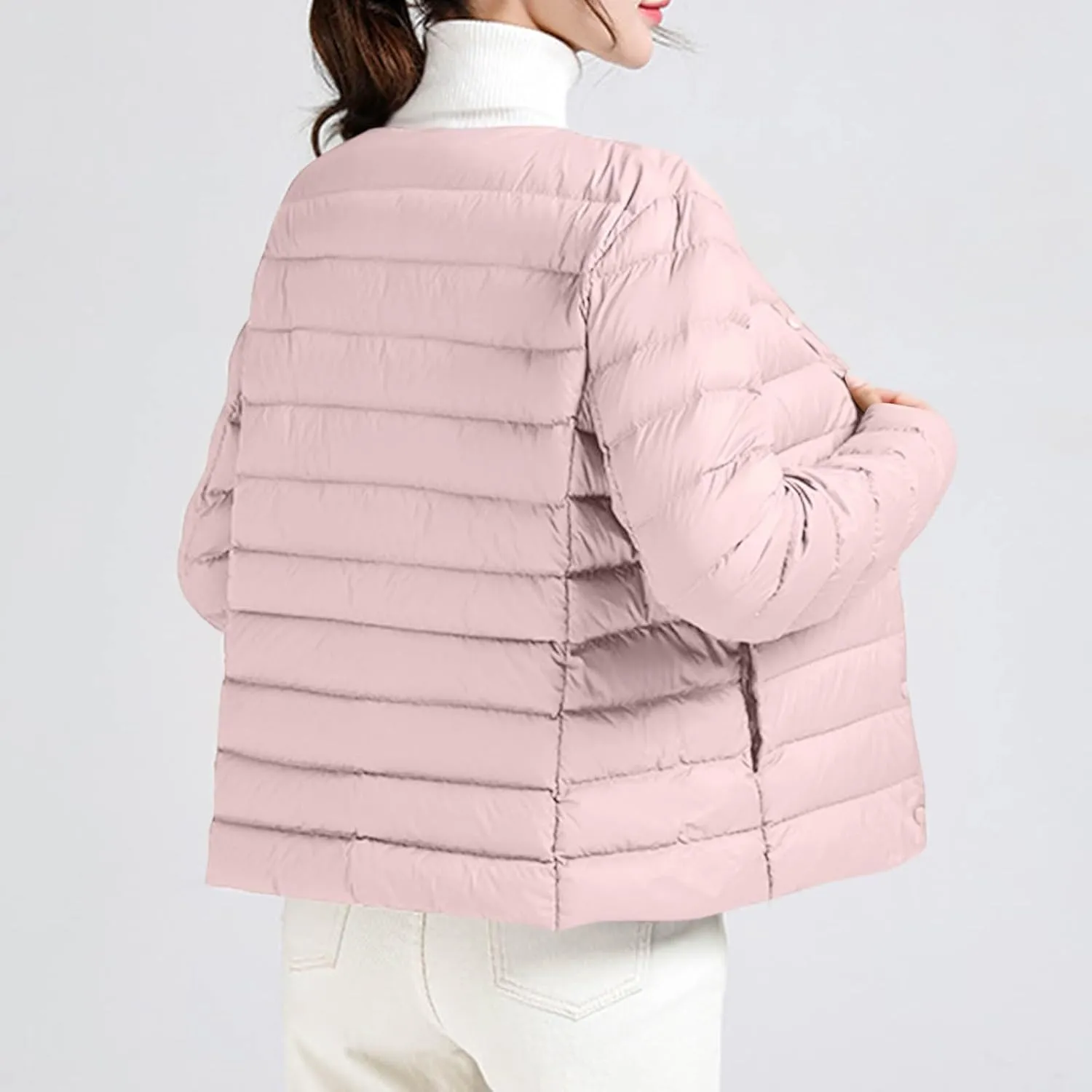 Womens Lightweight Packable Puffer Jackets Long Sleeve Down Coats Button Up Cardigan Short Winter Coat Quilted Jacket
