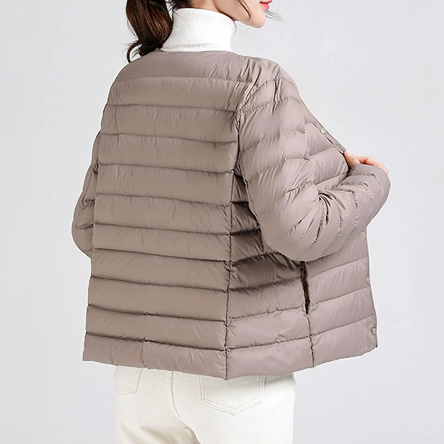 Womens Lightweight Packable Puffer Jackets Long Sleeve Down Coats Button Up Cardigan Short Winter Coat Quilted Jacket