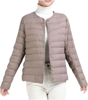 Womens Lightweight Packable Puffer Jackets Long Sleeve Down Coats Button Up Cardigan Short Winter Coat Quilted Jacket