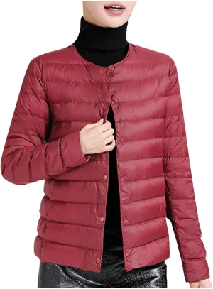 Womens Lightweight Packable Puffer Jackets Long Sleeve Down Coats Button Up Cardigan Short Winter Coat Quilted Jacket