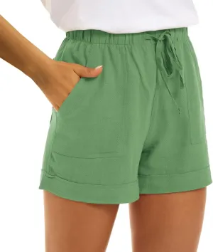 Women's Linen Drawstring Shorts High Waisted Casual Loose Straight Leg Summer Shorts Quick Dry Athletic Shorts with Pockets