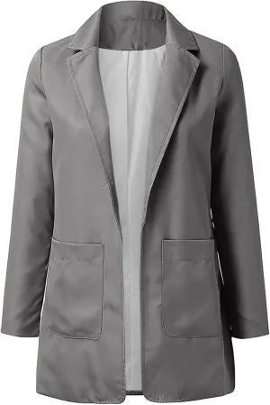 Womens Long Blazer Comfy Turn Down Collar Work Office Blazer Daily Casual Long Sleeve V Neck Trendy Clothes