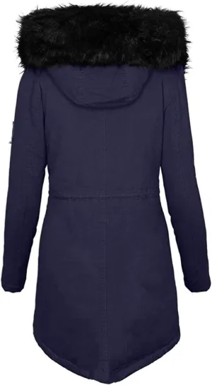 Womens Long Puffer Coat Jackets Fleece Lined Coats Ladies Padded Thermal Overcoat with Faux Hooded Hooded Parka
