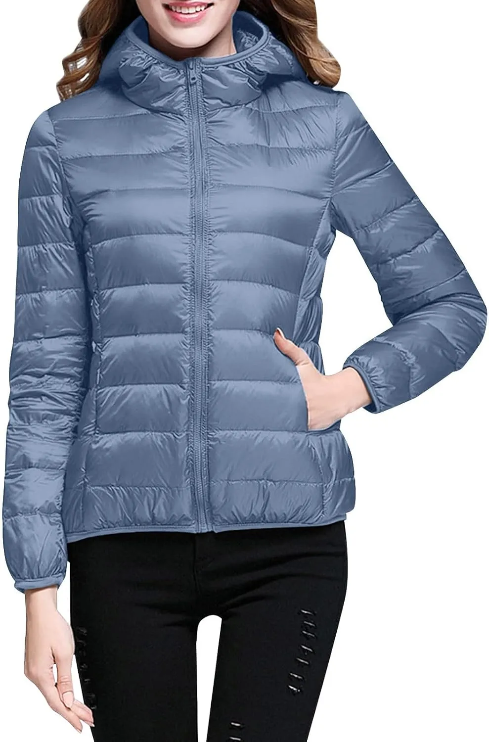 Womens Long Winter Coat Horn Button Thicken Coat with Hooded Winter Warm Jacket Solid Winter Womens Puffer Jacket