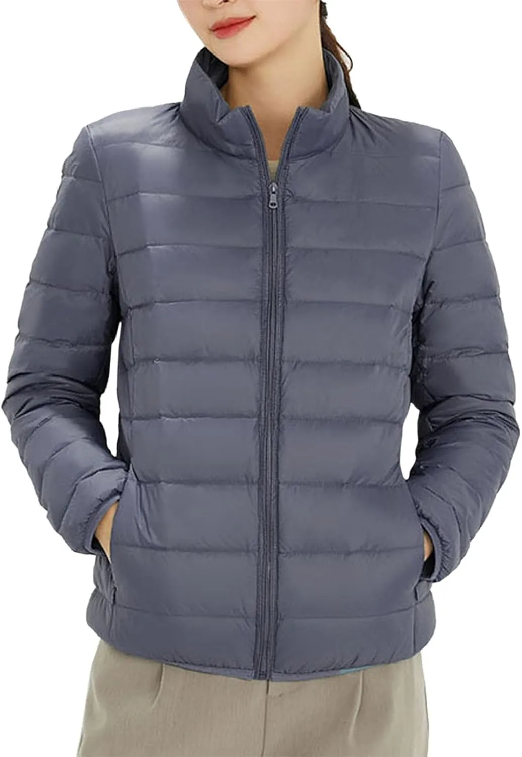 Women's Long Winter Down Coat Womens Lightweight Oversized Long Sleeve Zip Water Jacket Pockets Baggy Short Down