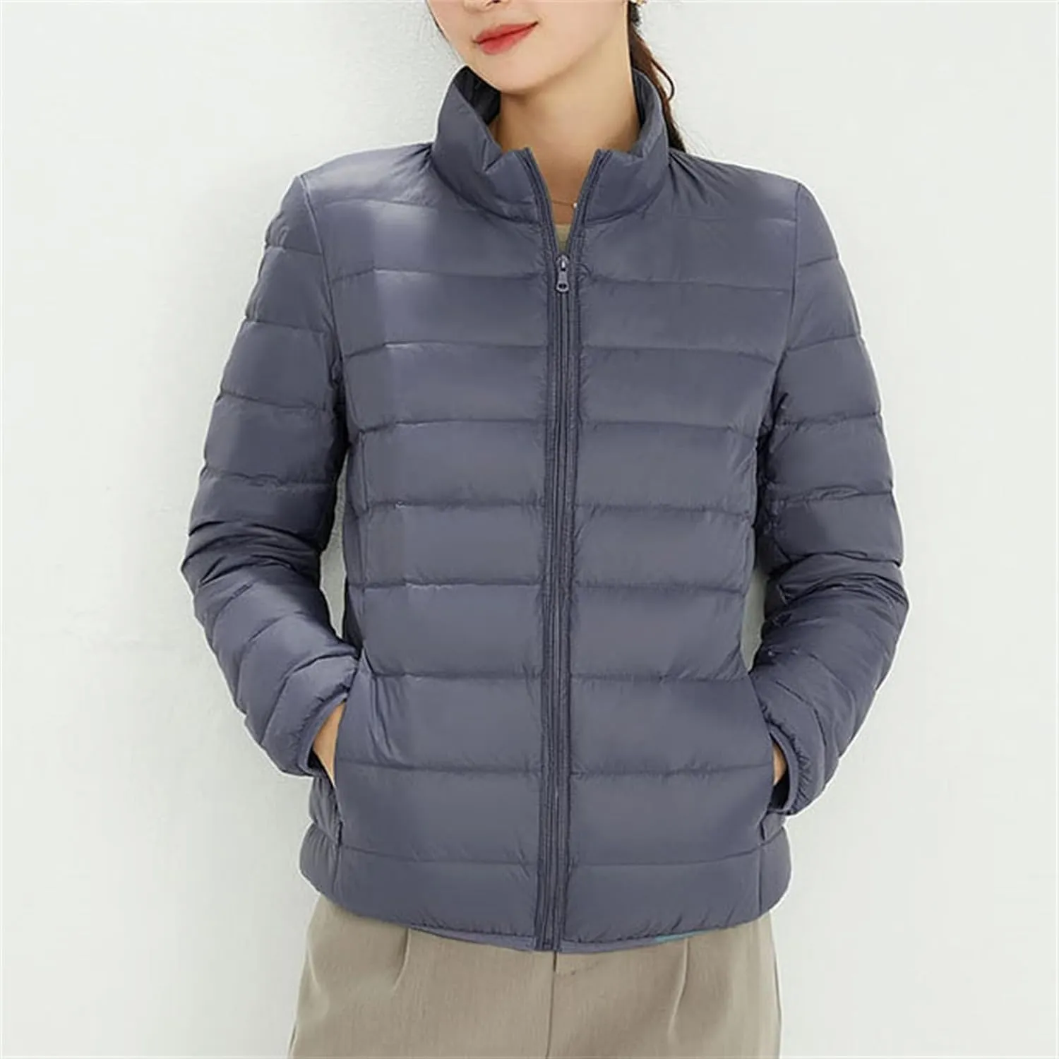 Women's Long Winter Down Coat Womens Lightweight Oversized Long Sleeve Zip Water Jacket Pockets Baggy Short Down