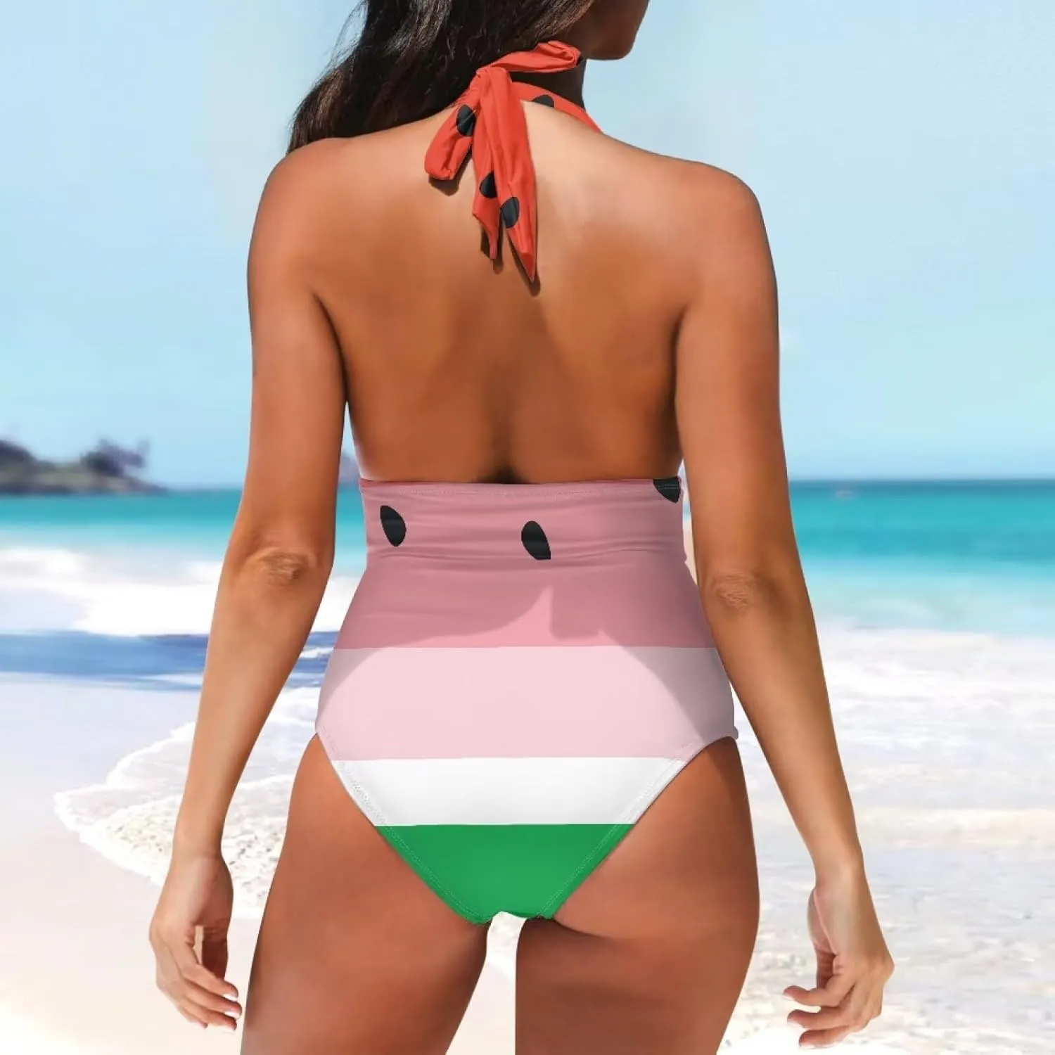 Women's One Piece Swimsuit Tummy Control High Cut Bathing Suit Vintage V Neck Swimwear Tie String