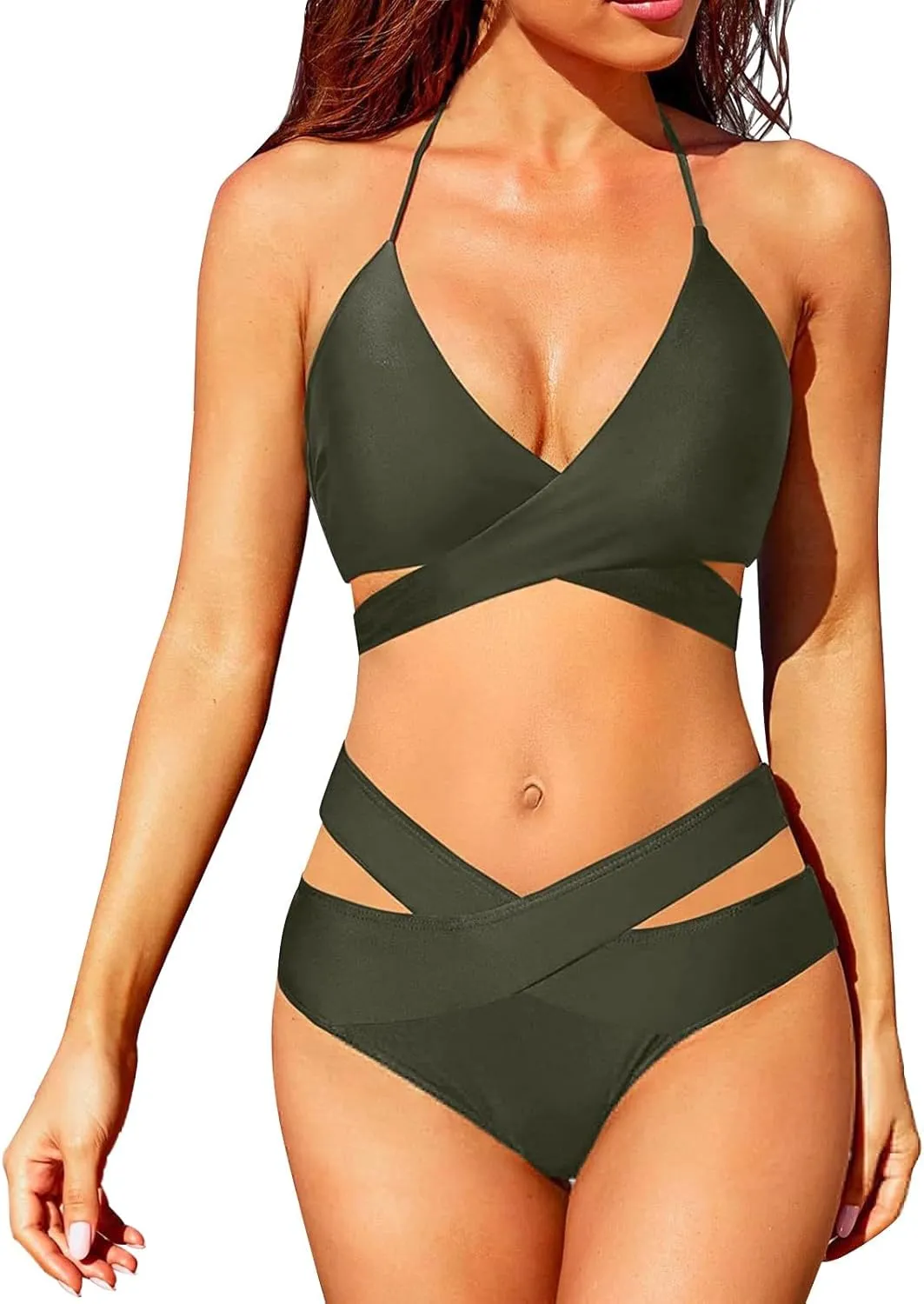 Women's One Piece Swimsuits Tummy Control Bathing Suit Push Up Swimwear V Neck High Cut Monokini Plus Size Bikini
