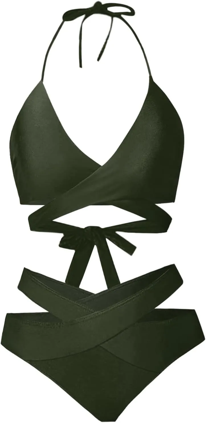 Women's One Piece Swimsuits Tummy Control Bathing Suit Push Up Swimwear V Neck High Cut Monokini Plus Size Bikini
