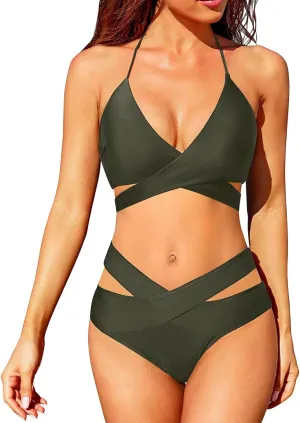 Women's One Piece Swimsuits Tummy Control Bathing Suit Push Up Swimwear V Neck High Cut Monokini Plus Size Bikini