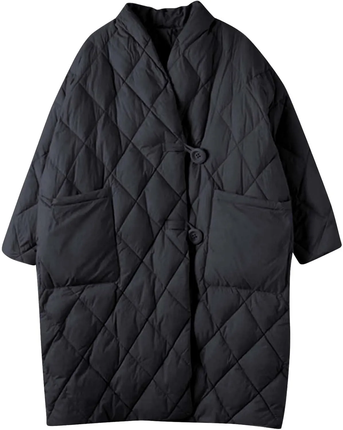 Women's Oversized Padded Puffer Quilted Jackets Button Up Lightweight Warm Padding Down Long Overcoats with Pockets