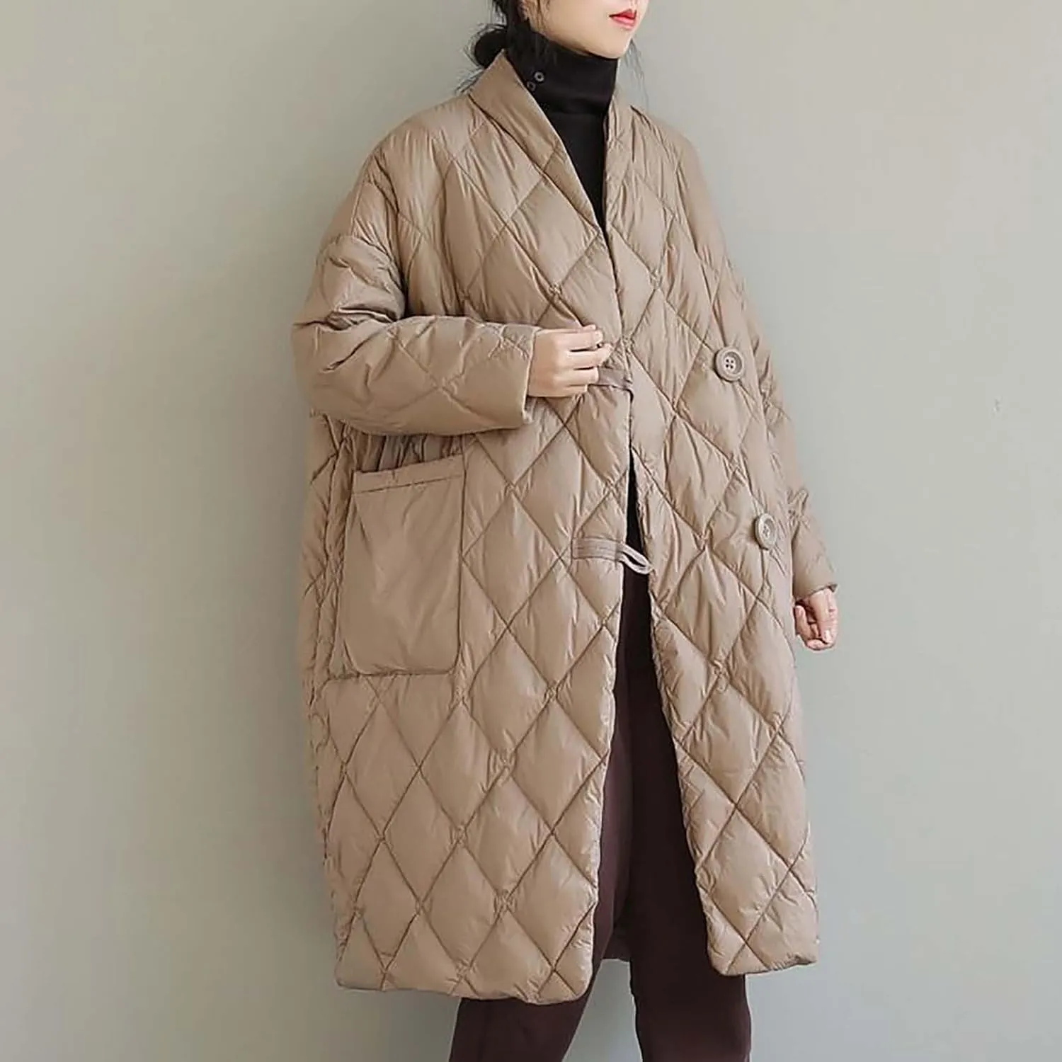 Women's Oversized Padded Puffer Quilted Jackets Button Up Lightweight Warm Padding Down Long Overcoats with Pockets