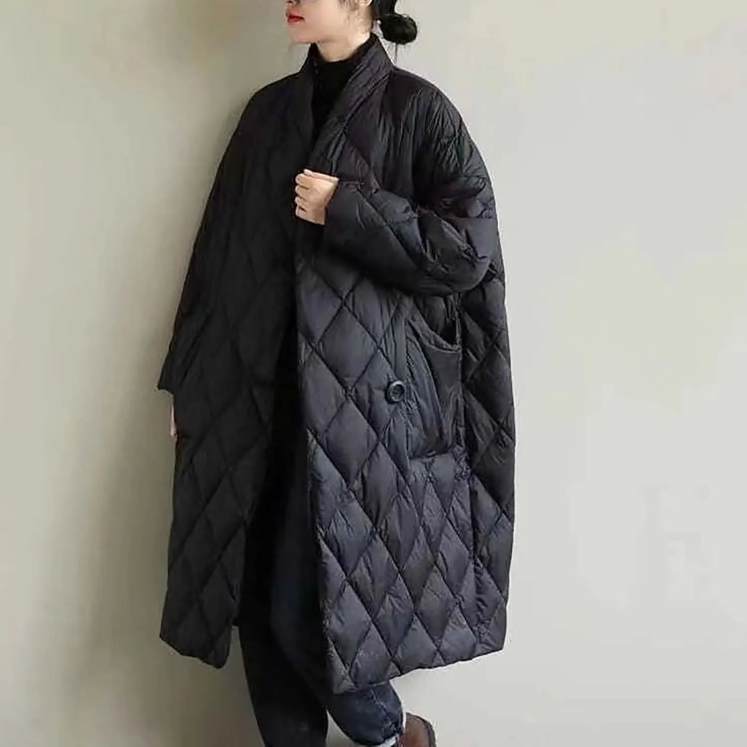 Women's Oversized Padded Puffer Quilted Jackets Button Up Lightweight Warm Padding Down Long Overcoats with Pockets