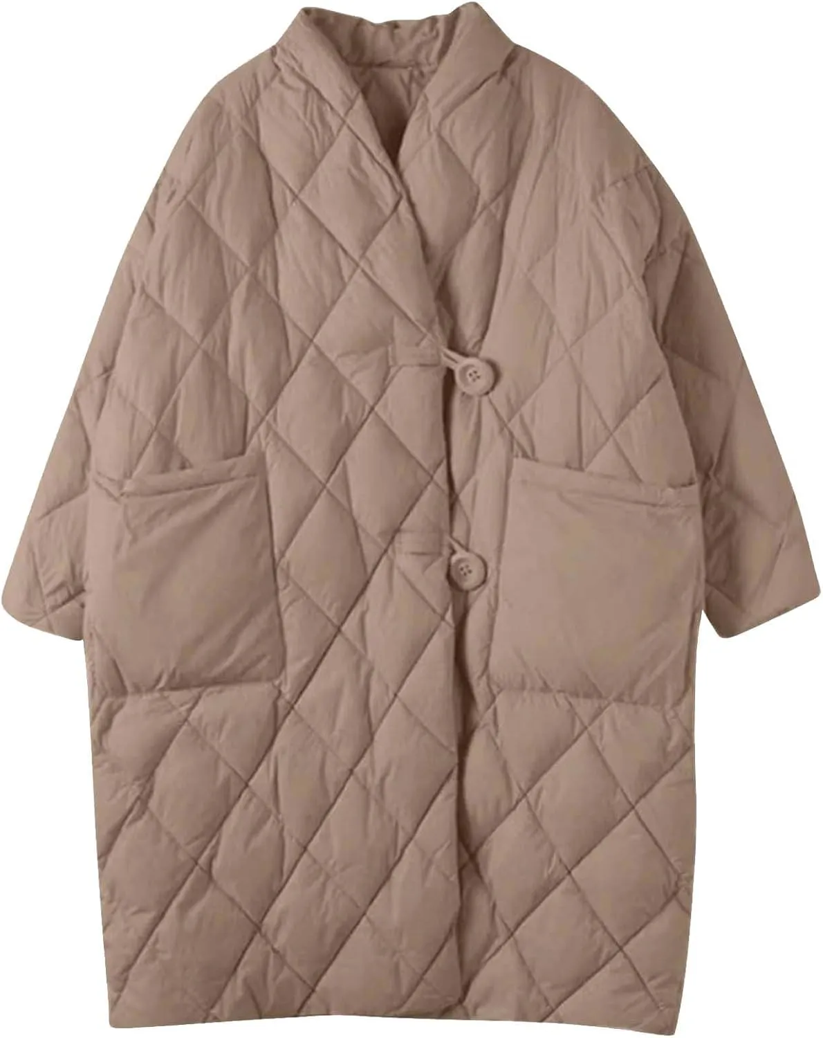 Women's Oversized Padded Puffer Quilted Jackets Button Up Lightweight Warm Padding Down Long Overcoats with Pockets
