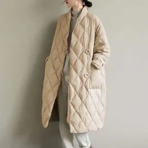 Women's Oversized Padded Puffer Quilted Jackets Button Up Lightweight Warm Padding Down Long Overcoats with Pockets