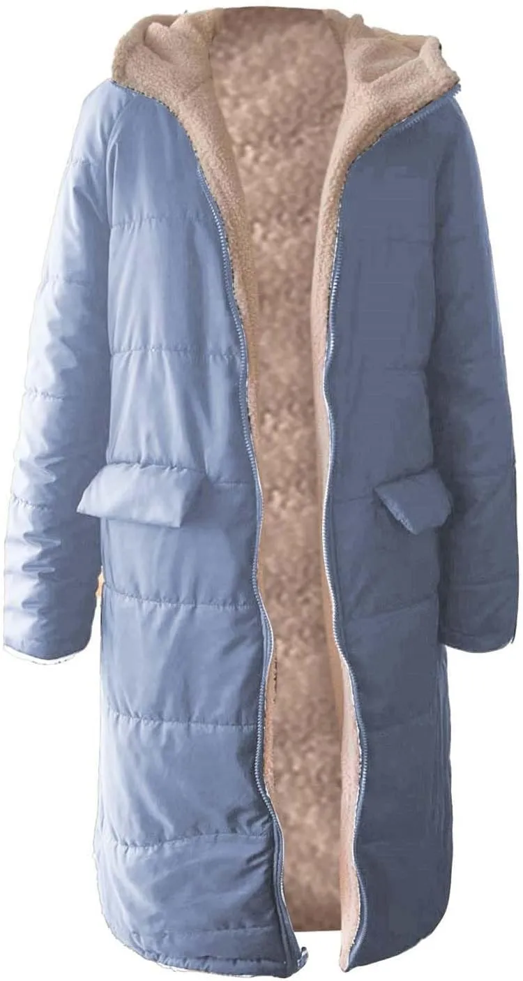 Womens Parka and Long Winter Jackets Double Faced Long Sleeve Hooded Down Jacket Womens Winter Jacket Women'S Winter