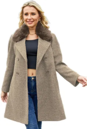 Womens Pea Coat Warm Double Breasted Wool Pea Coat Mid-Long Trench Coat Jacket Winter Lapel Jacket Outwear
