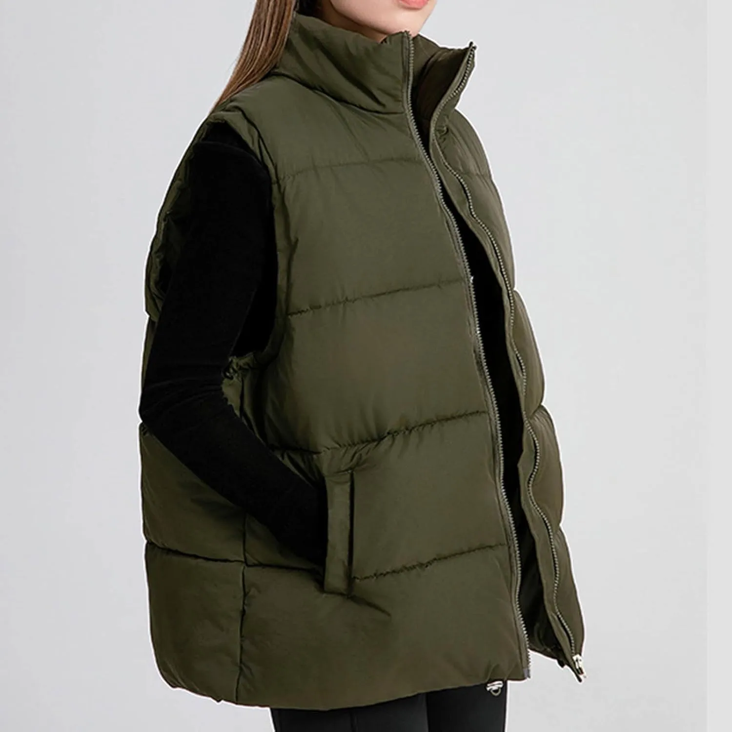 Women's Puffer Vest Sleeveless Lightweight Bomber Jacket Packable Sherpa Down Coat Warm Quilted Vest with Pocket