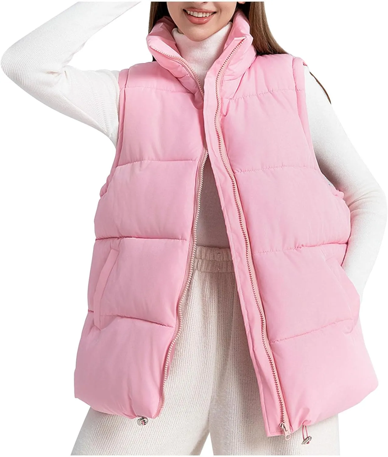 Women's Puffer Vest Sleeveless Lightweight Bomber Jacket Packable Sherpa Down Coat Warm Quilted Vest with Pocket