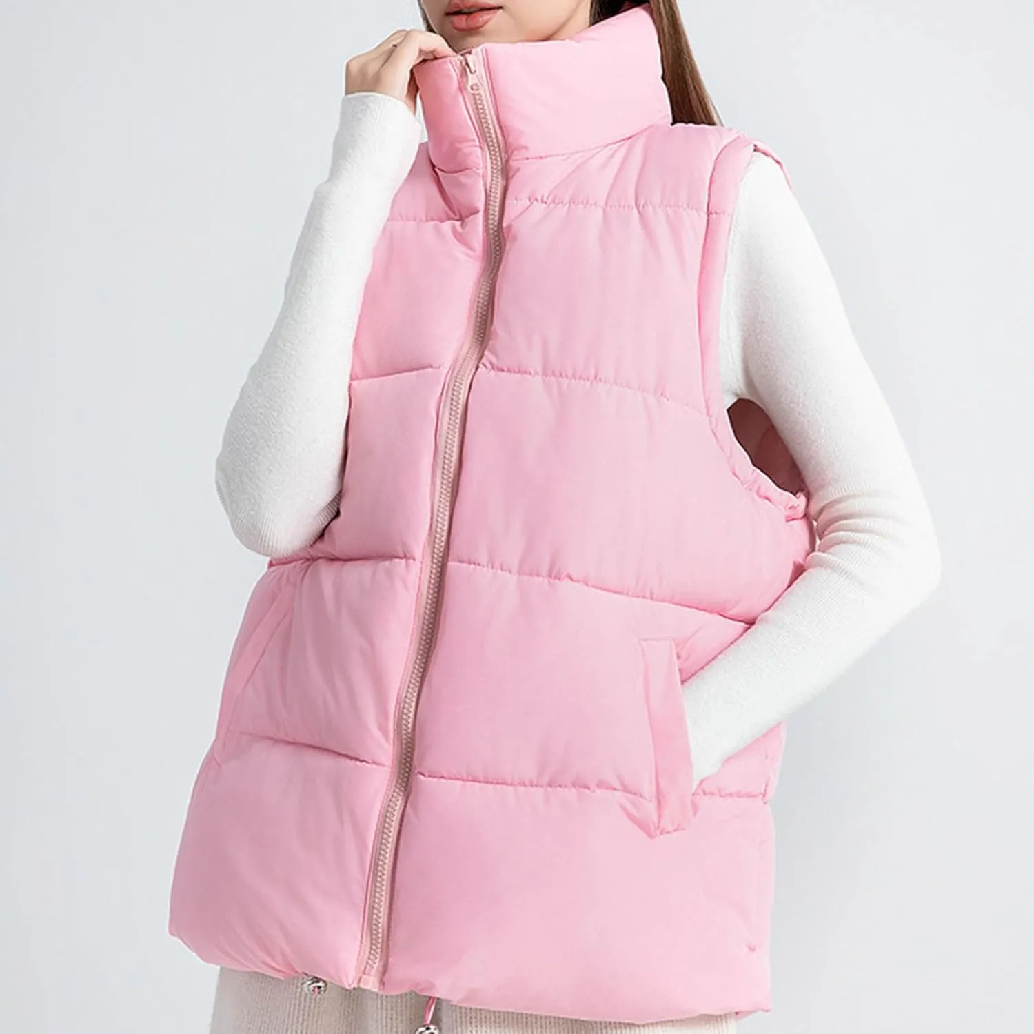 Women's Puffer Vest Sleeveless Lightweight Bomber Jacket Packable Sherpa Down Coat Warm Quilted Vest with Pocket