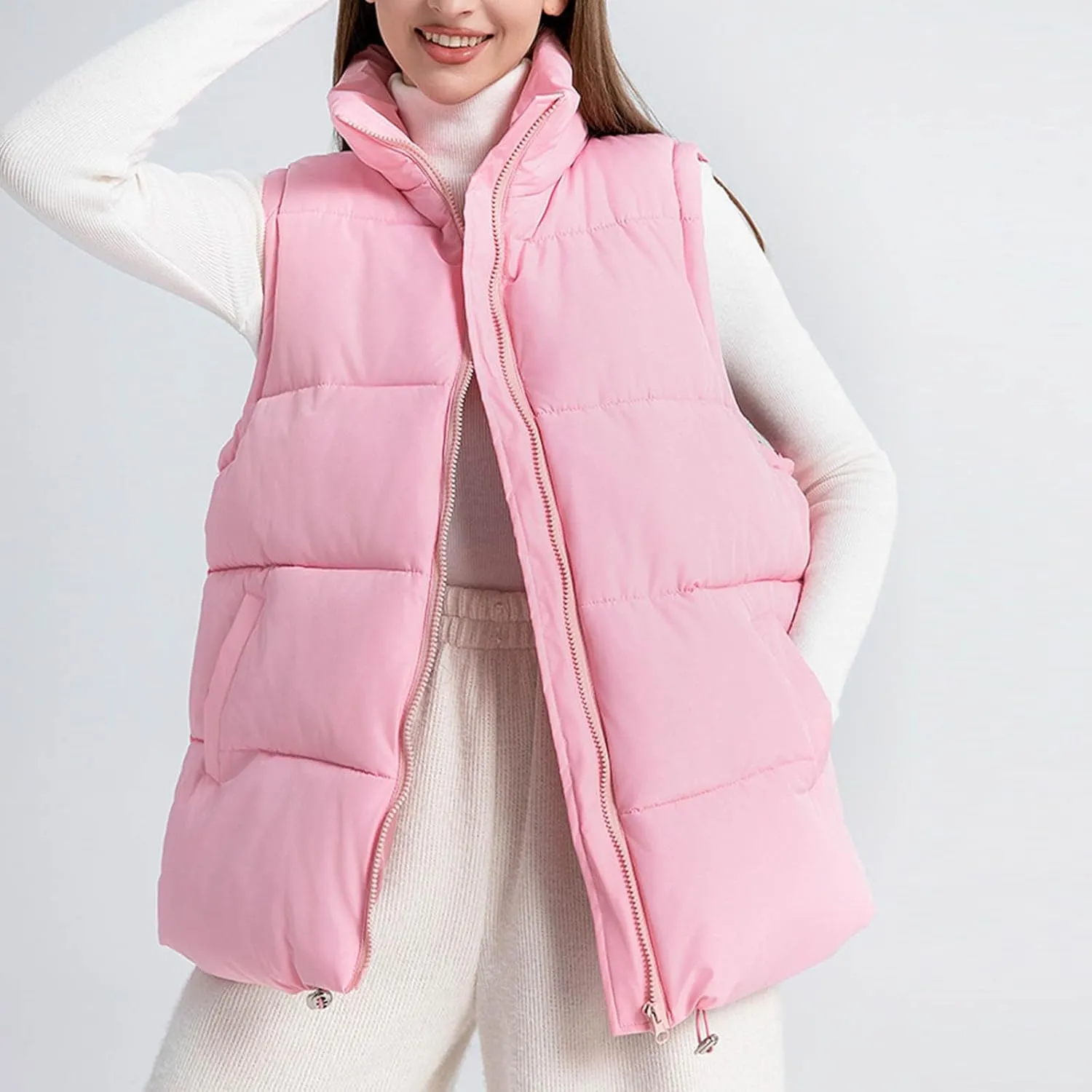 Women's Puffer Vest Sleeveless Lightweight Bomber Jacket Packable Sherpa Down Coat Warm Quilted Vest with Pocket