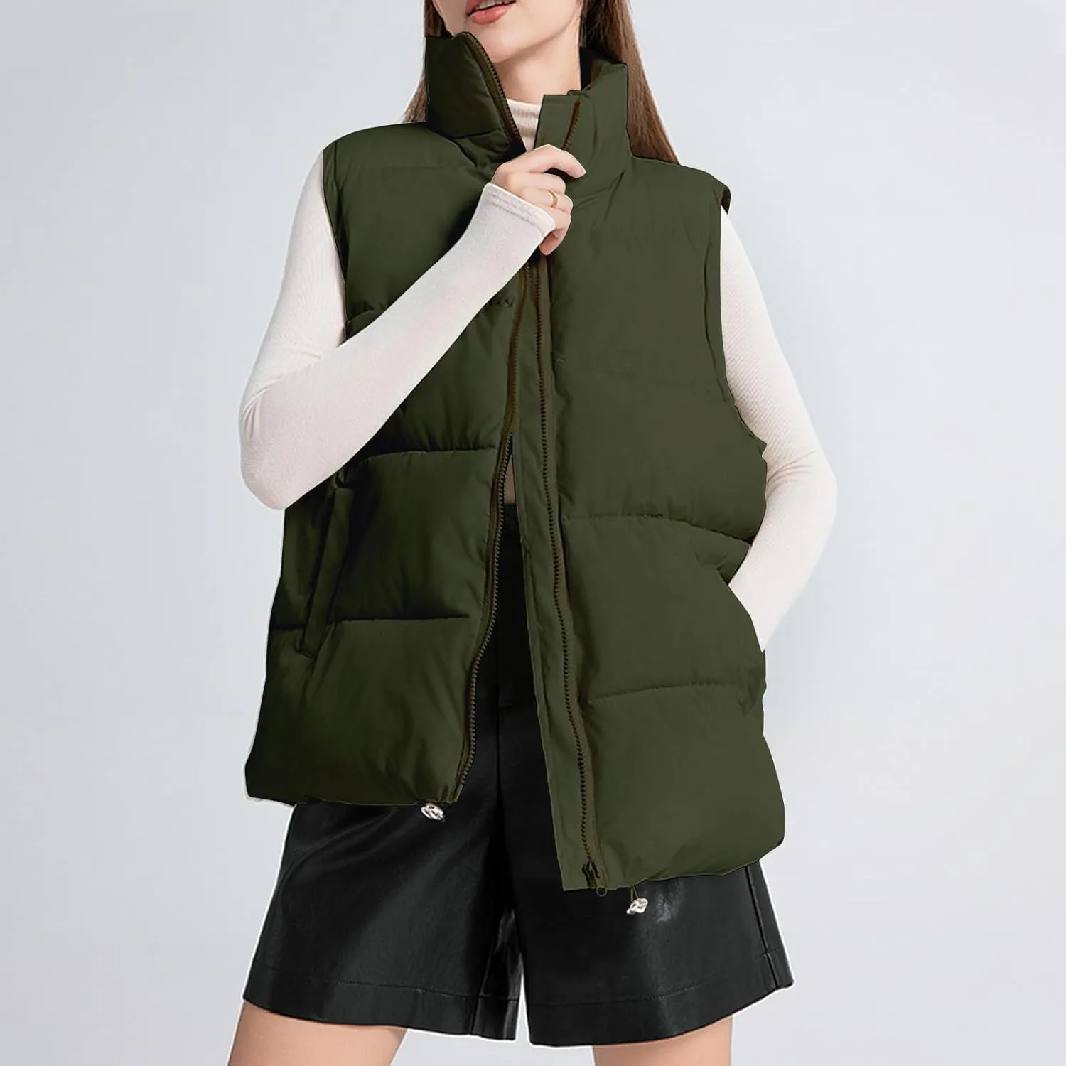 Women's Puffer Vest Sleeveless Lightweight Bomber Jacket Packable Sherpa Down Coat Warm Quilted Vest with Pocket