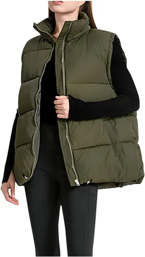 Women's Puffer Vest Sleeveless Lightweight Bomber Jacket Packable Sherpa Down Coat Warm Quilted Vest with Pocket