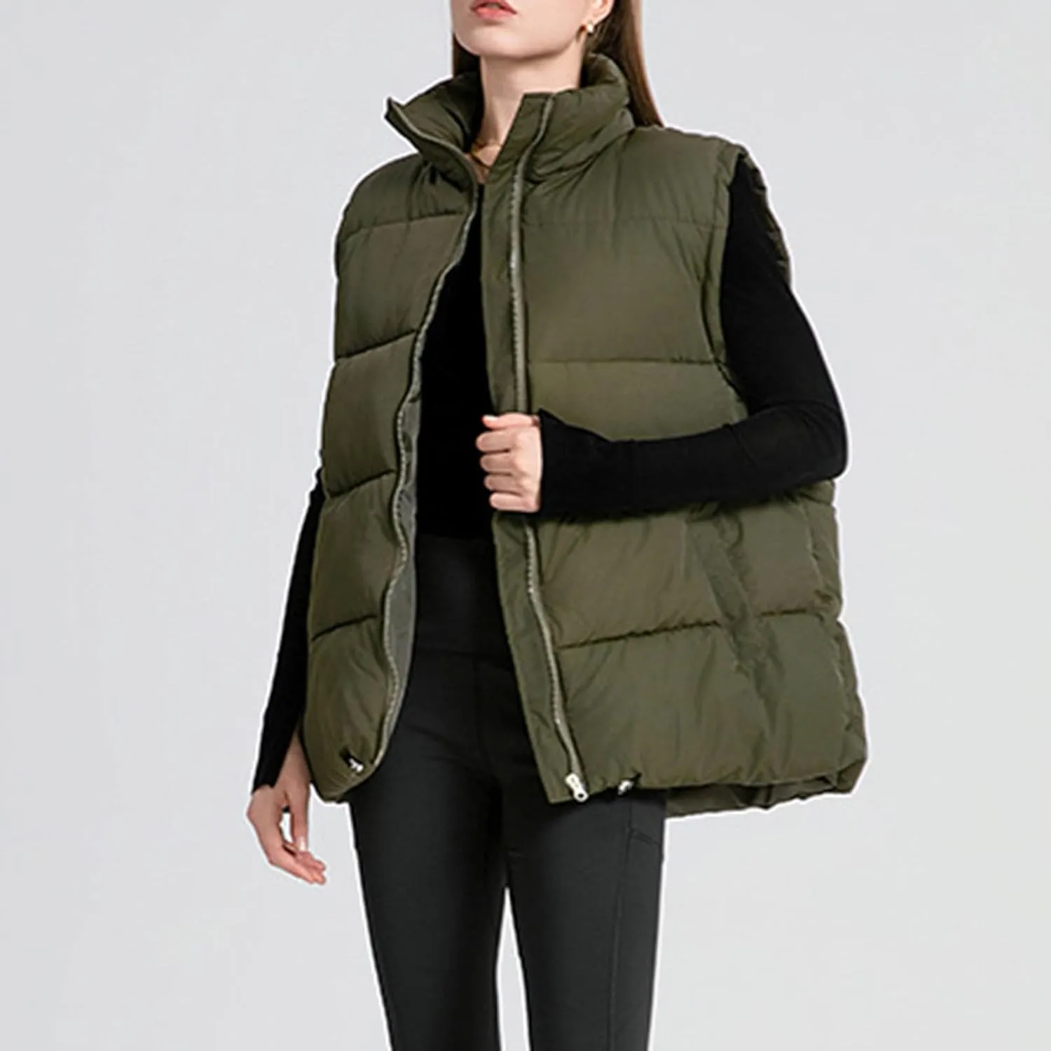 Women's Puffer Vest Sleeveless Lightweight Bomber Jacket Packable Sherpa Down Coat Warm Quilted Vest with Pocket