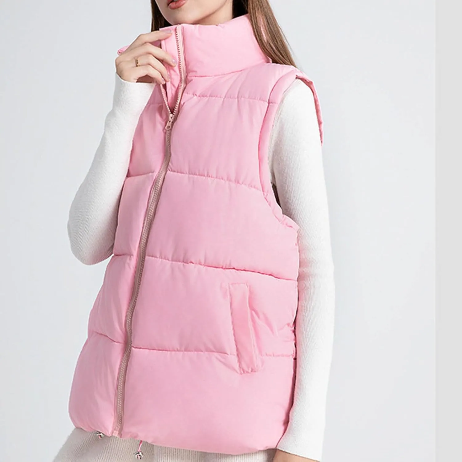 Women's Puffer Vest Sleeveless Lightweight Bomber Jacket Packable Sherpa Down Coat Warm Quilted Vest with Pocket