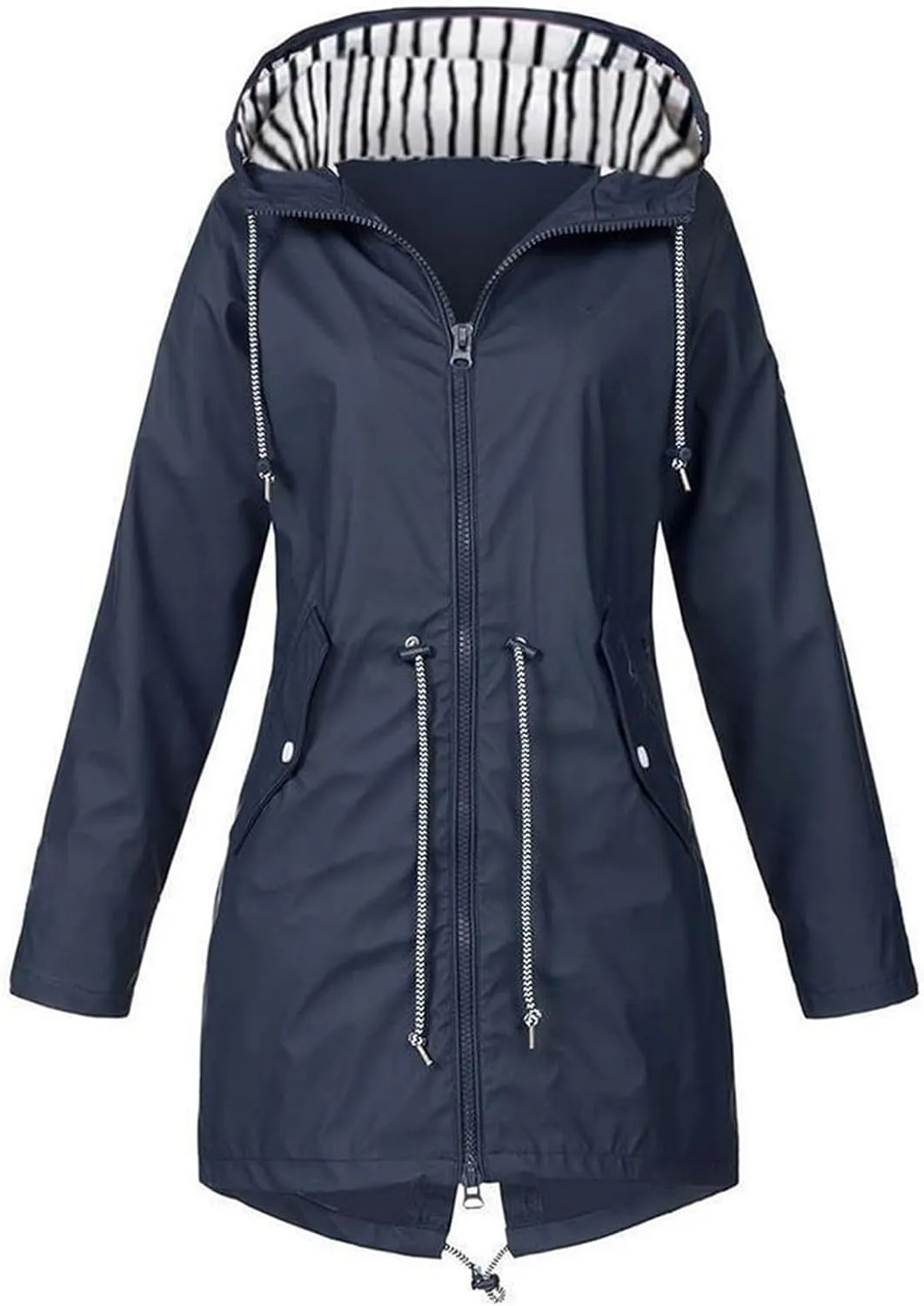 Womens Rain Jacket Raincoat Windbreaker Zipper Hoodies Raincoats Waterproof Lightweight Outdoor Rain Coats with Pocket