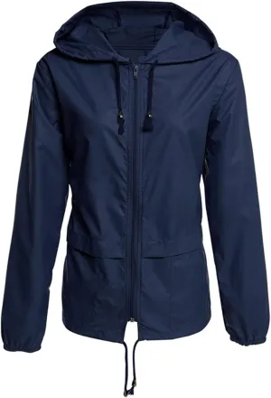 Womens Rain Jacket with Hood Lightweight Waterproof Raincoats Packable Outdoor Hooded Windbreaker Rain Coats Pockets