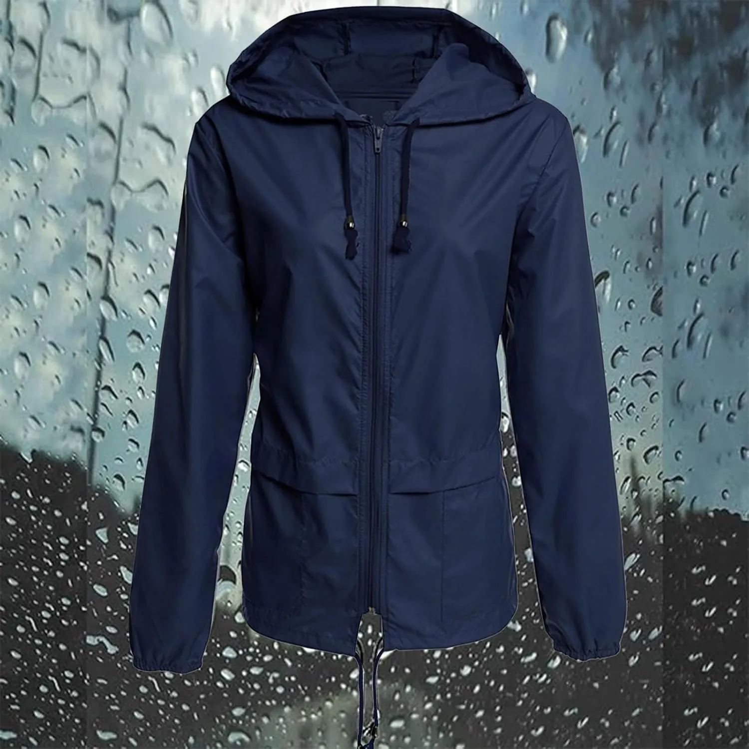 Womens Rain Jacket with Hood Lightweight Waterproof Raincoats Packable Outdoor Hooded Windbreaker Rain Coats Pockets