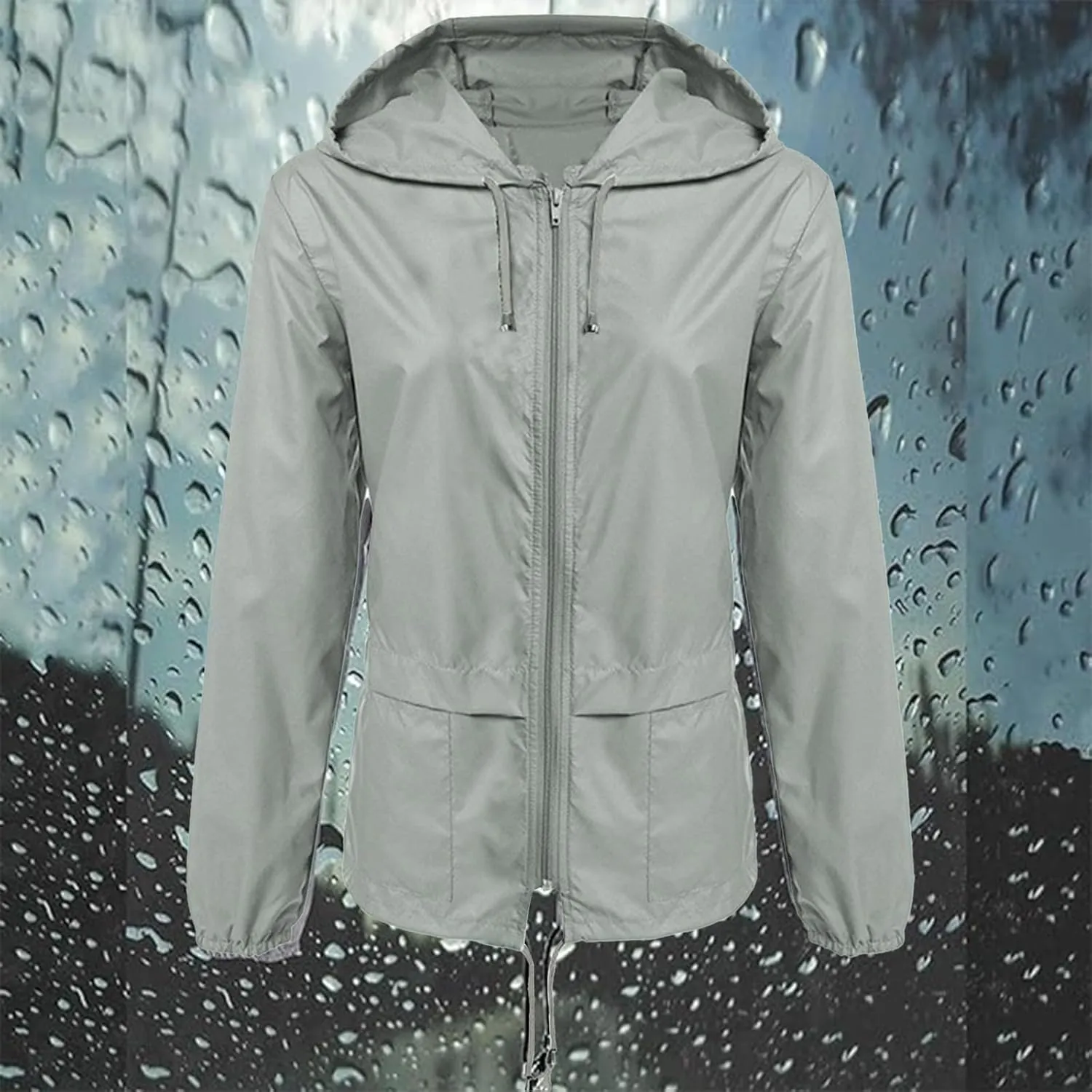 Womens Rain Jacket with Hood Lightweight Waterproof Raincoats Packable Outdoor Hooded Windbreaker Rain Coats Pockets