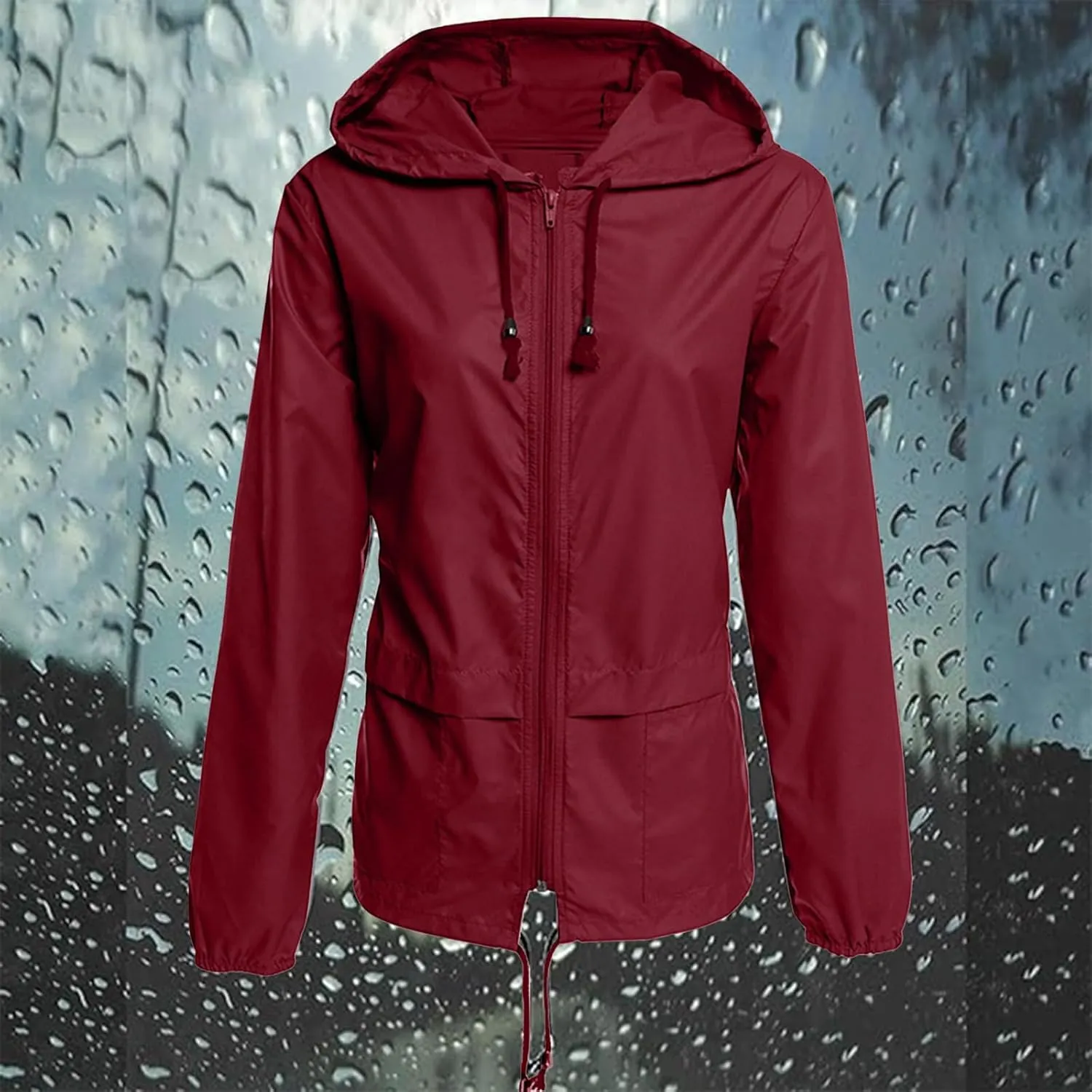 Womens Rain Jacket with Hood Lightweight Waterproof Raincoats Packable Outdoor Hooded Windbreaker Rain Coats Pockets
