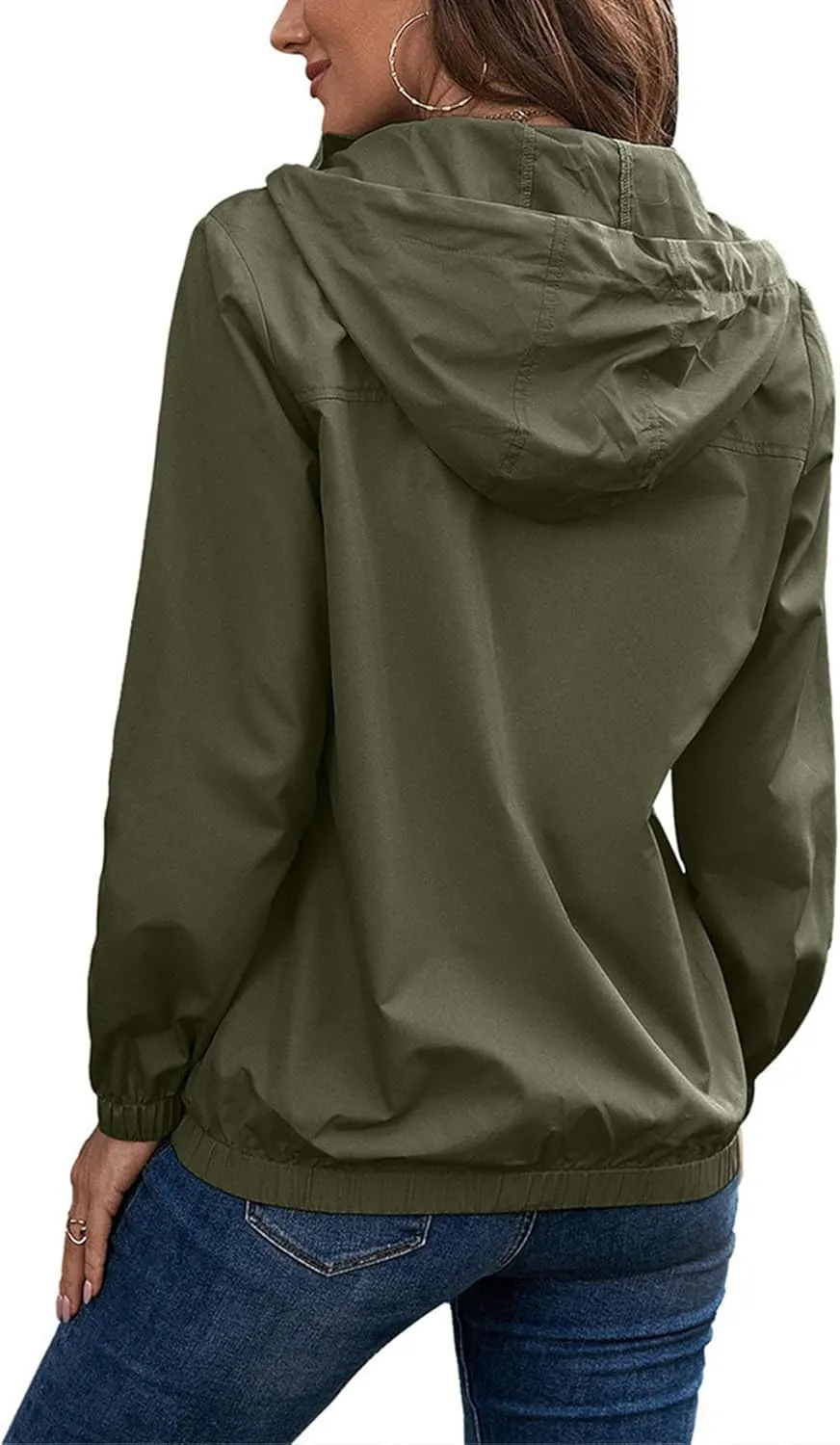 Womens Rain Jacket with Hood Waterproof Anorak Hooded Raincoat Long Sleeve Winter Warm Smooth Lightweight Outdoor Coat