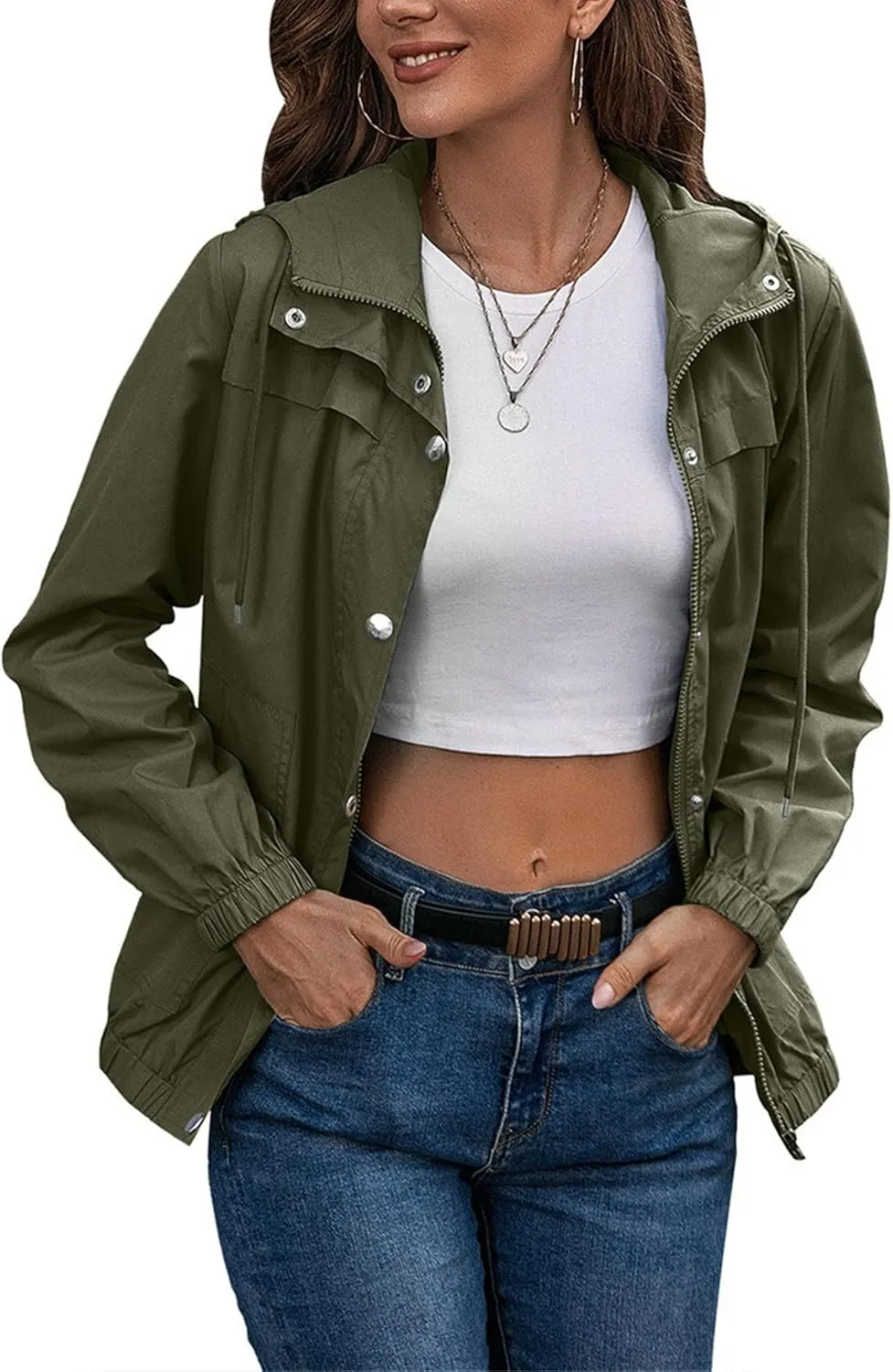 Womens Rain Jacket with Hood Waterproof Anorak Hooded Raincoat Long Sleeve Winter Warm Smooth Lightweight Outdoor Coat