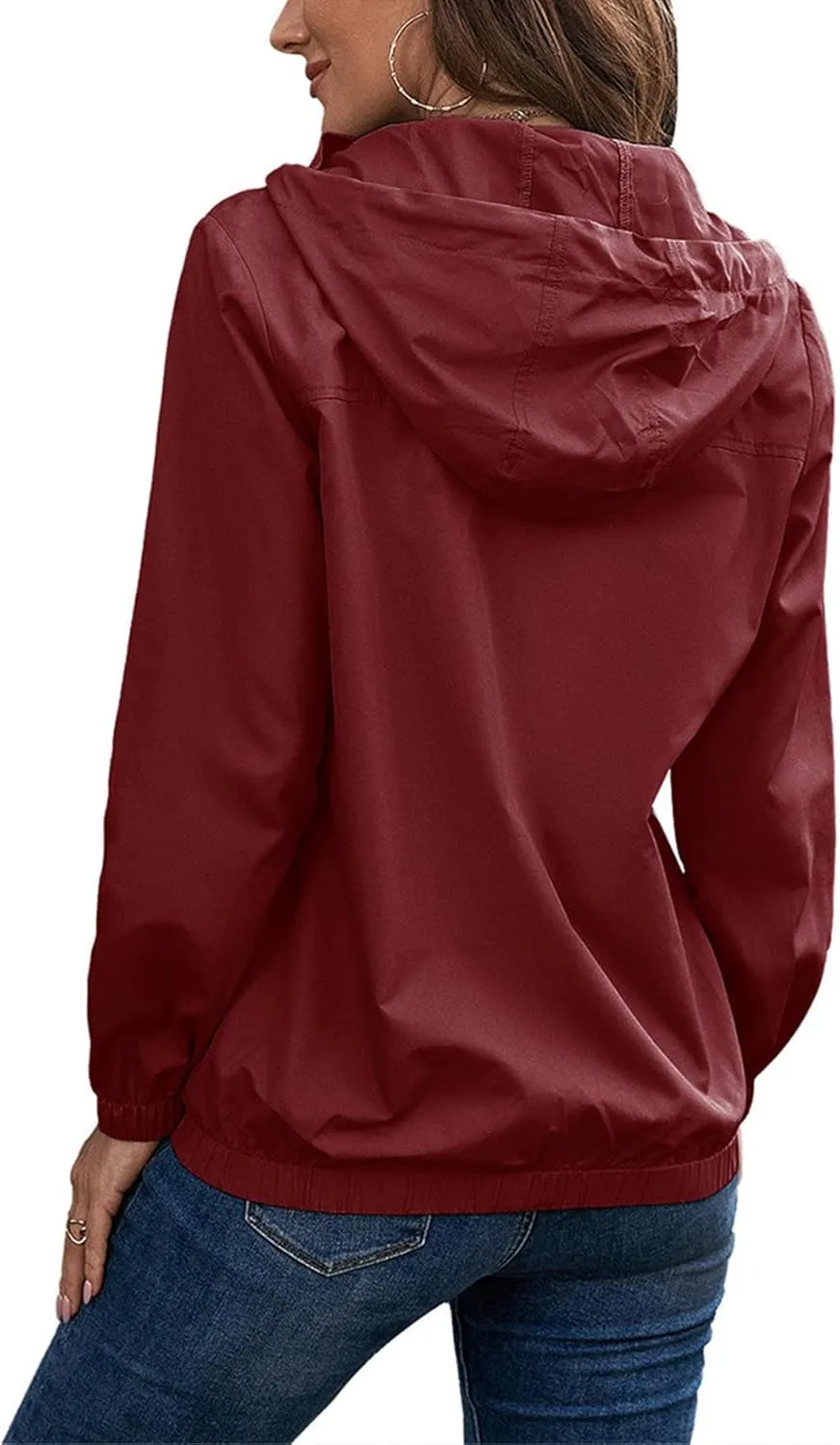 Womens Rain Jacket with Hood Waterproof Anorak Hooded Raincoat Long Sleeve Winter Warm Smooth Lightweight Outdoor Coat