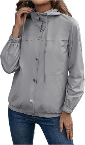Womens Rain Jacket with Hood Waterproof Anorak Hooded Raincoat Long Sleeve Winter Warm Smooth Lightweight Outdoor Coat