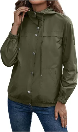 Womens Rain Jacket with Hood Waterproof Anorak Hooded Raincoat Long Sleeve Winter Warm Smooth Lightweight Outdoor Coat