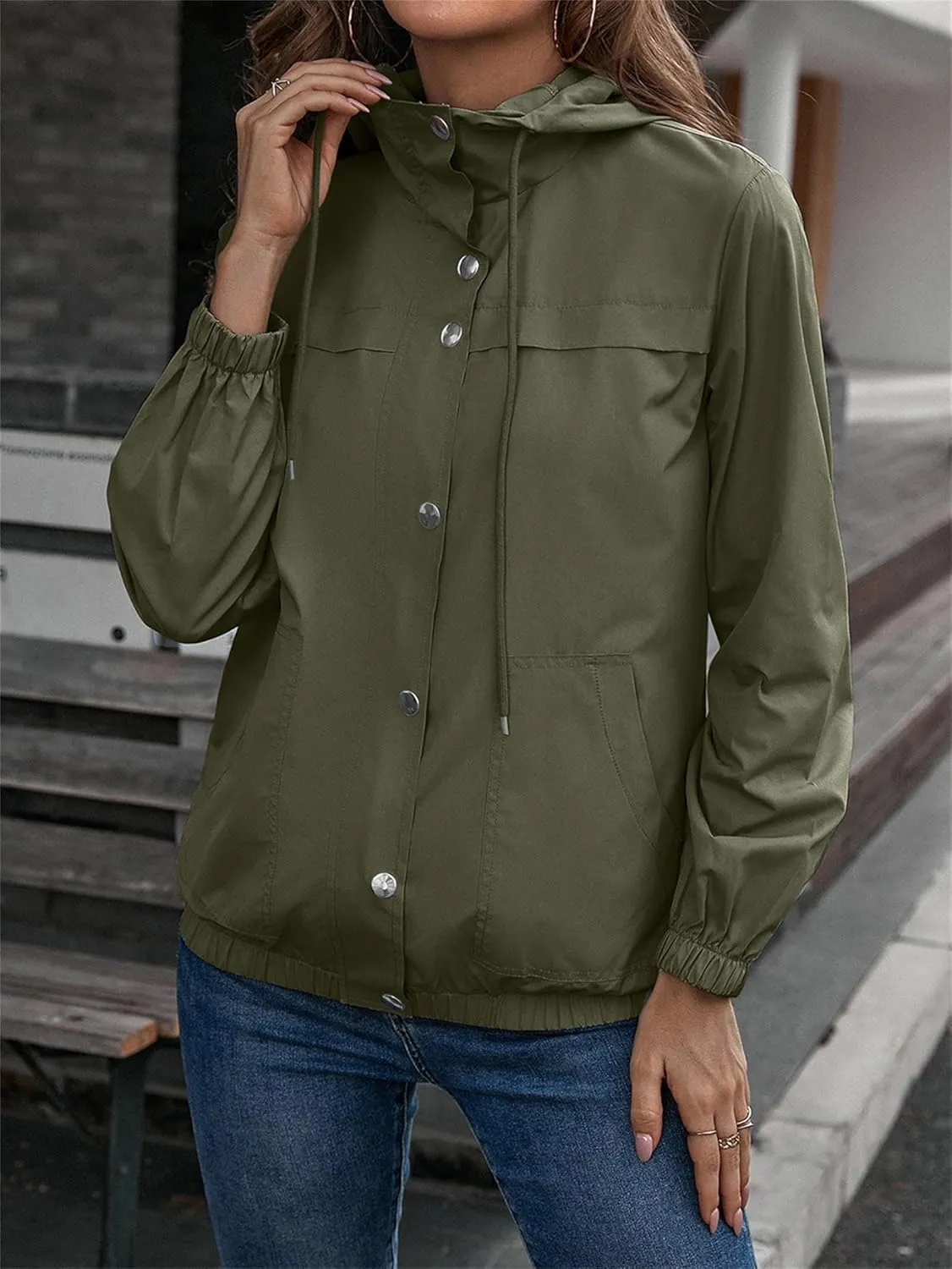 Womens Rain Jacket with Hood Waterproof Anorak Hooded Raincoat Long Sleeve Winter Warm Smooth Lightweight Outdoor Coat
