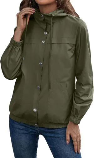 Womens Rain Jacket with Hood Waterproof Anorak Hooded Raincoat Long Sleeve Winter Warm Smooth Pocket Travel Spring