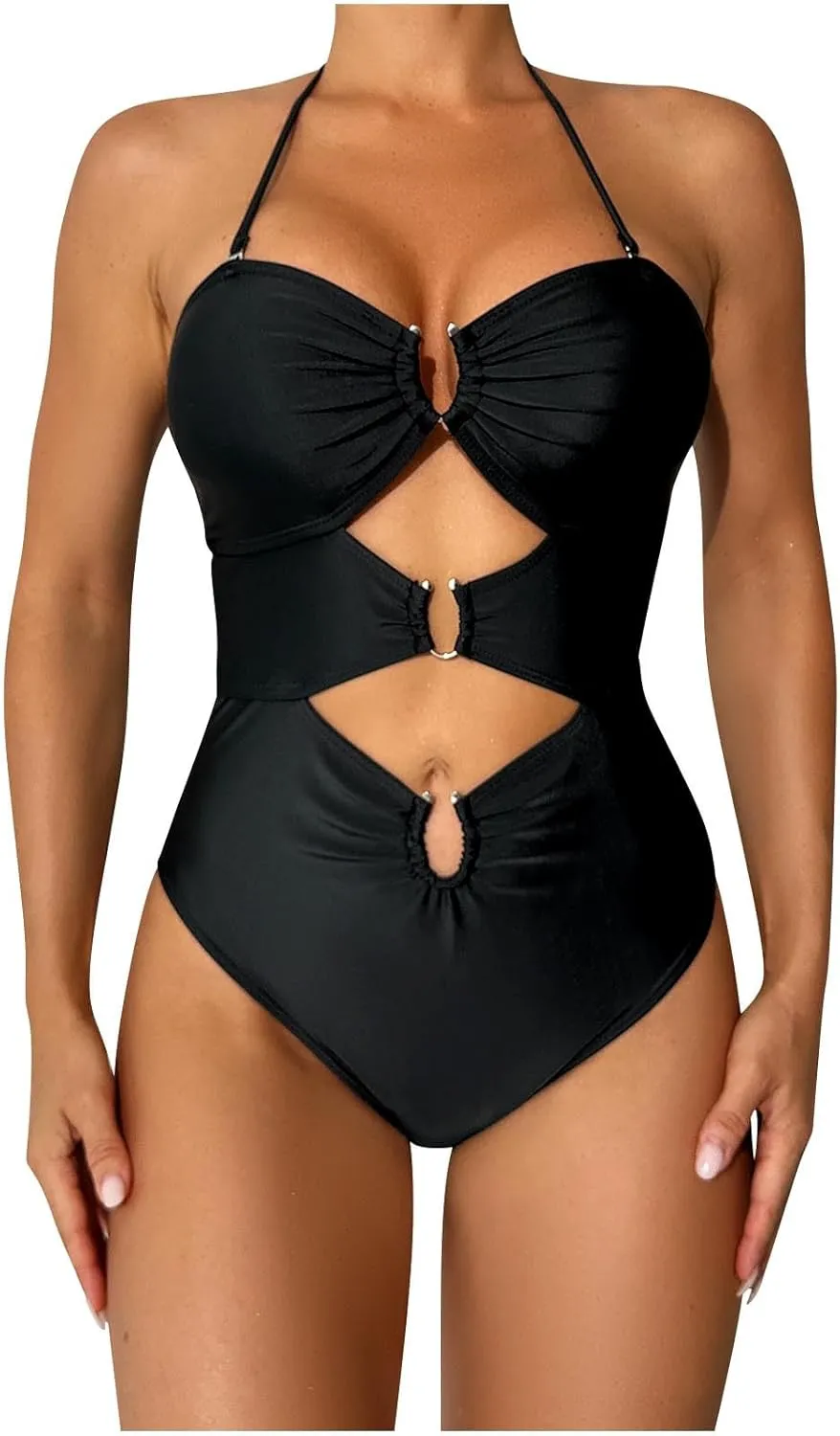 Women's Sexy Cutout Swimsuit One Piece Tummy Control Bathing Suit Backless High Cut Swimwear Summer Beach Monokini