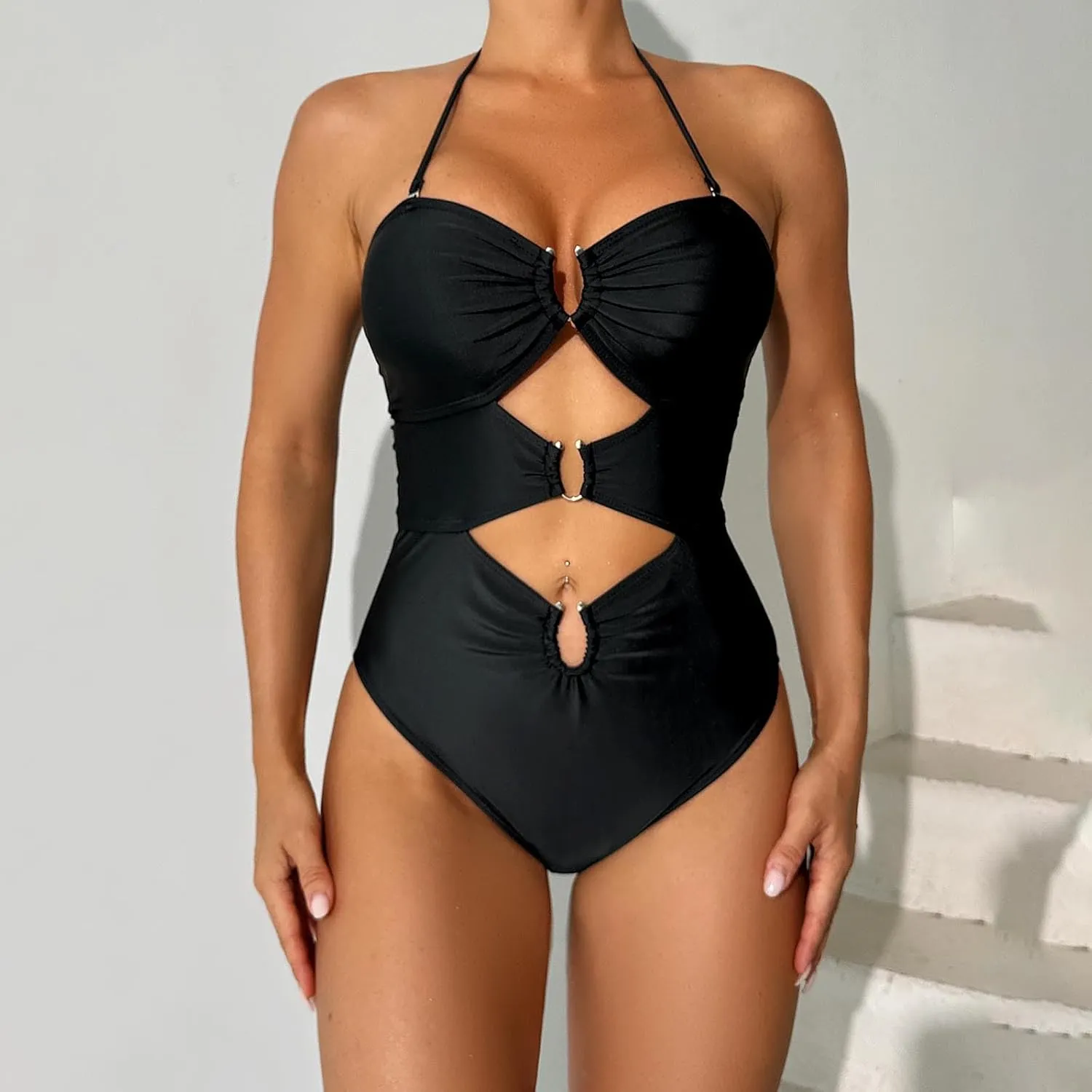 Women's Sexy Cutout Swimsuit One Piece Tummy Control Bathing Suit Backless High Cut Swimwear Summer Beach Monokini