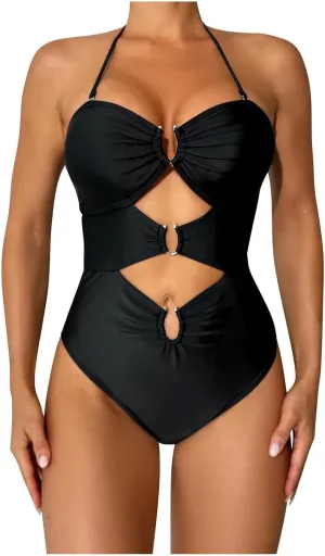 Women's Sexy Cutout Swimsuit One Piece Tummy Control Bathing Suit Backless High Cut Swimwear Summer Beach Monokini
