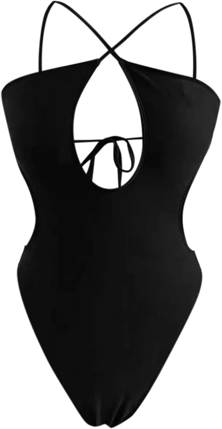 Womens Sexy One Piece Swimsuits Tummy Control Bathing Suits High Cut Out Cute Ladies Swimwear Backless Monokinis